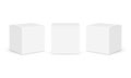 Three square paper boxes mockups isolated on white background